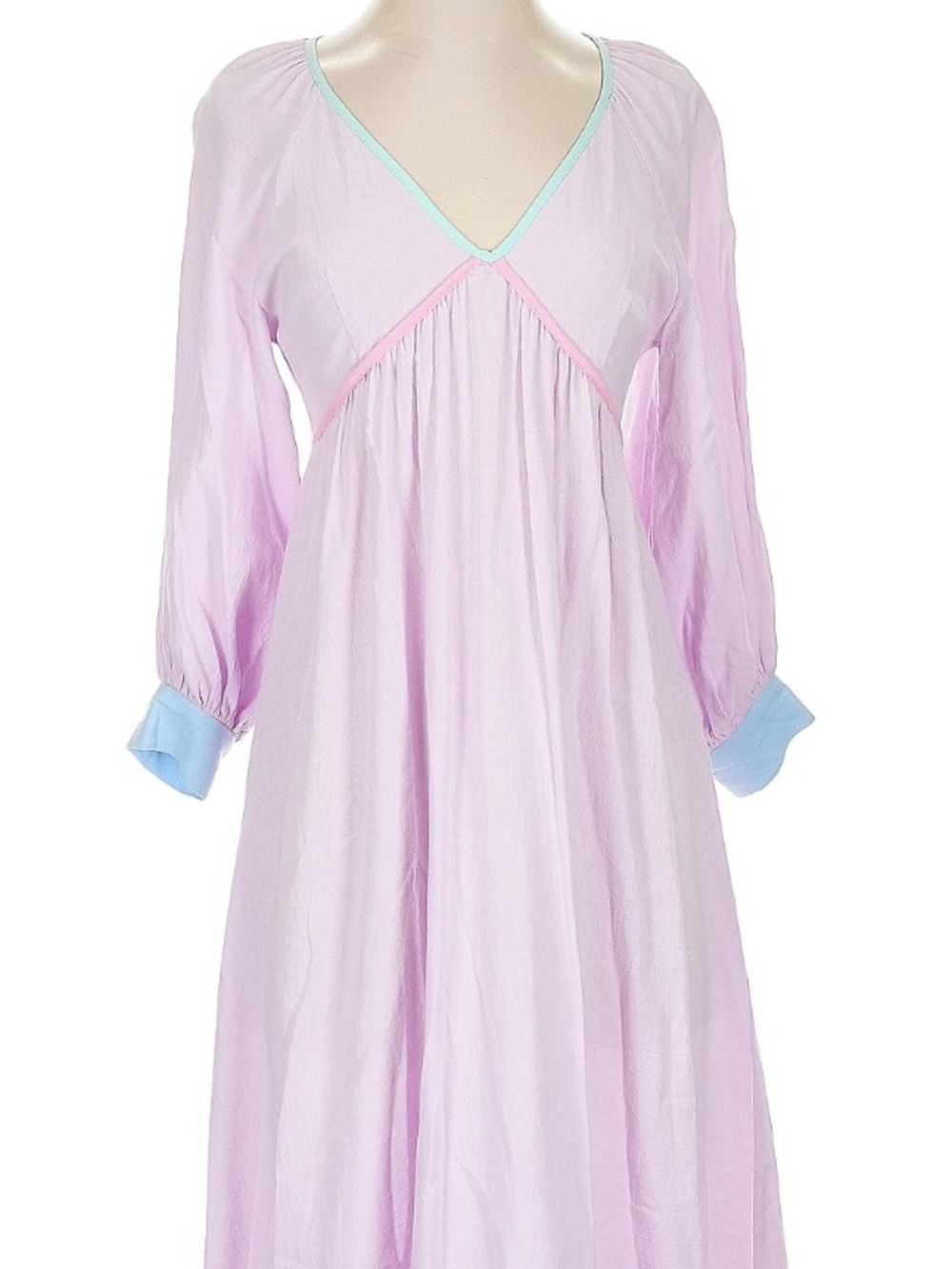 NEW Sz 2 Olivia Rubin Blossom Midi V-Neck Pink Purple 3/4 Balloon Puff Sleeves